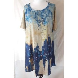 Just Fashion Now Dress L Trendy T-Shirt Aline City Skyline Border New